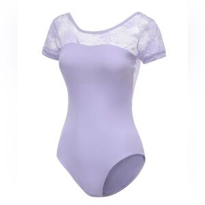 Lanbodance Short Sleeve Leotard Women’s Size M Lavender Lace Dance Ballerina NWT